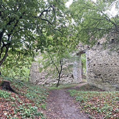 Auenseite der Domburg mit Torbogen und Zugangsweg