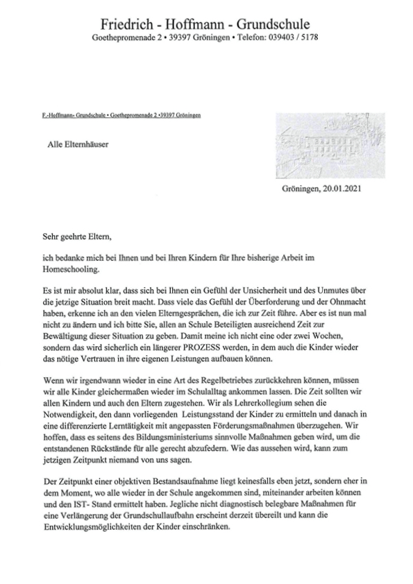 Elternbrief der Grundschule Gröningen