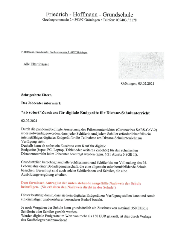 Anschreiben GS Gröningen - digitales Endgerät