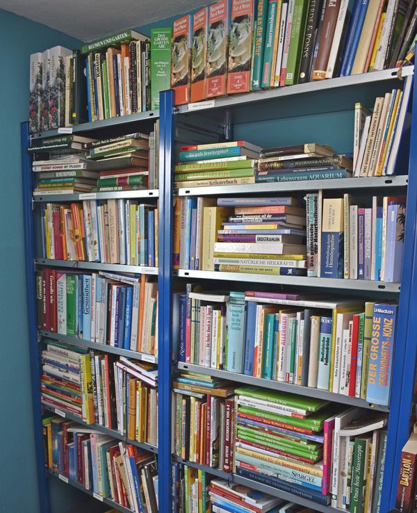 Die Regale der Warsleber Bücherei sind von oben bis unten gefüllt.