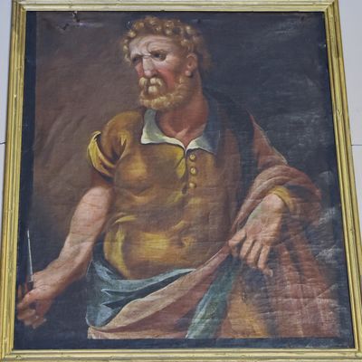 Das auf diesem Empore-Gemälde in der Gunsleber Kirche Bartholomäus abgebildet ist, lässt sich aus dem Messer schlussfolgern, das er als Beiwerk (Attribut) in der rechten Hals hat.