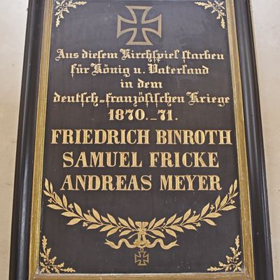 Mit dieser Tafel wird in der Dorfkirche der Gunsleber Opfer des deutsch-französischen Kriegs 1870/71 gedacht.