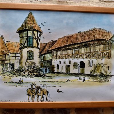 Ein Grninger Hof im Mittelalter. Das Bild befindet sich in der Ausstellung des Grninger Museums.