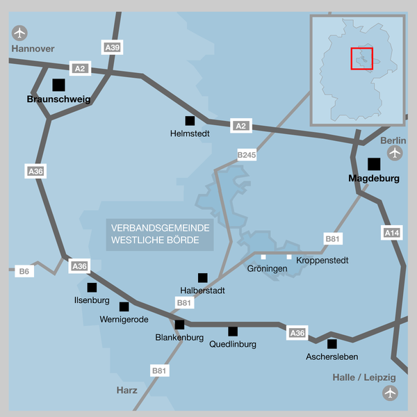 Infrastruktur und Lage Stadt Kroppenstedt in Sachsen-Anhalt bei Magdeburg, Halle, Wernigerode, Braunschweig