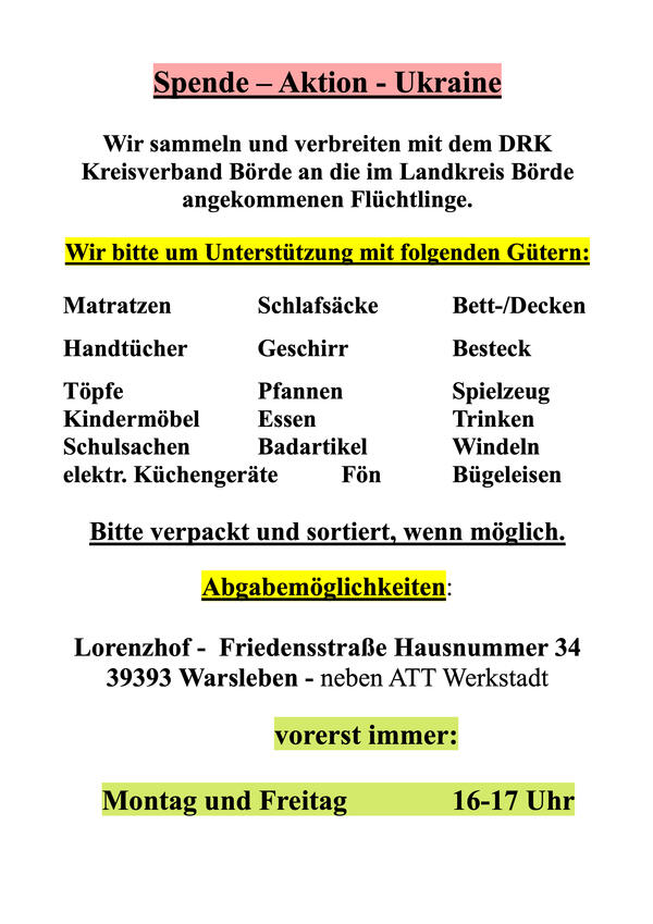 Hilfsaktion - Spendenaufruf