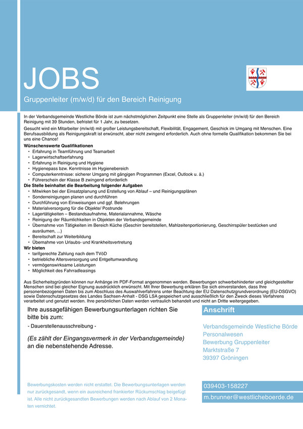 Gruppenleiter (m/w/d) im Bereich Reinigung