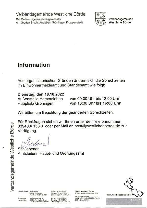 Öffnungszeiten am 18. Oktober 2022