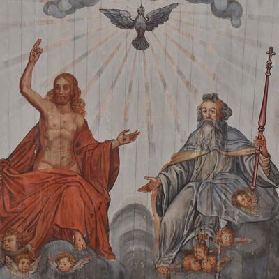 Dieser Auszug aus der Deckenmalerei der Grninger Martini-Kirche zeigt Gott mit seinem Sohn Christus zur Rechten.
