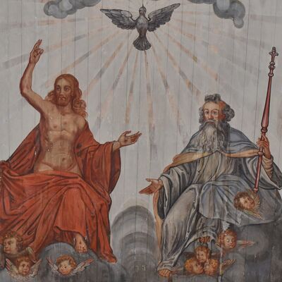 Dieser Auszug aus der Deckenmalerei der Gröninger Martini-Kirche zeigt Gott mit seinem Sohn Christus zur Rechten.