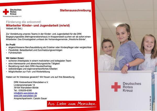 Stellenausschreibung Mitarbeiter Kinder- und Jugendarbeit (m/w/d)
