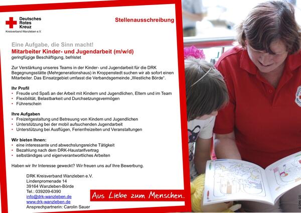 Stellenausschreibung Mitarbeiter Kinder- und Jugendarbeit (m/w/d), geringfügige Beschäftigung, befristet