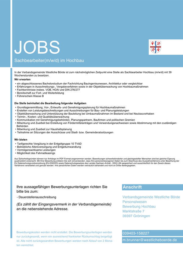 Stellenausschreibung Sachbearbeiter (m/w/d) im Tiefbau