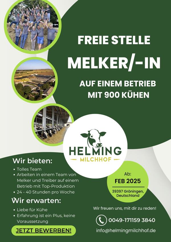 Stellenausschreibung Mitarbeiter (m/w/d) für das Melken