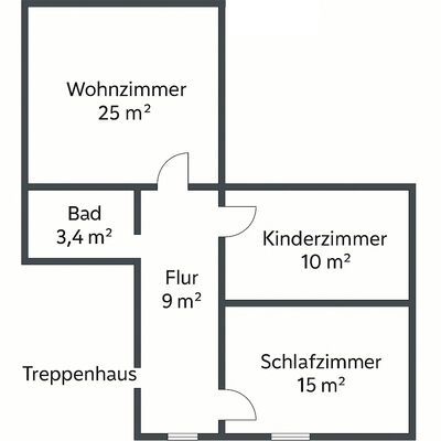 Grundriss Obergeschoss - Schlafzimmer, Kinderzimmer und Wohnzimmer