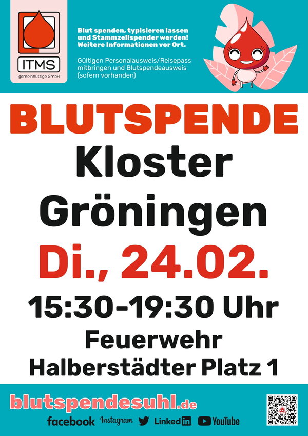Blutspendetermin in Gr&ouml;ningen am 24. Februar