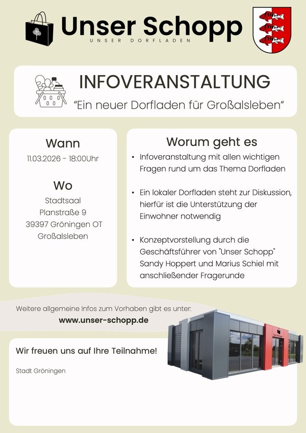Informationsveranstaltung &raquo;Ein neuer Dorfladen f&uuml;r Gro&szlig;alsleben&laquo; - Einladung zur Mitwirkung an einem Nahversorgungskonzept