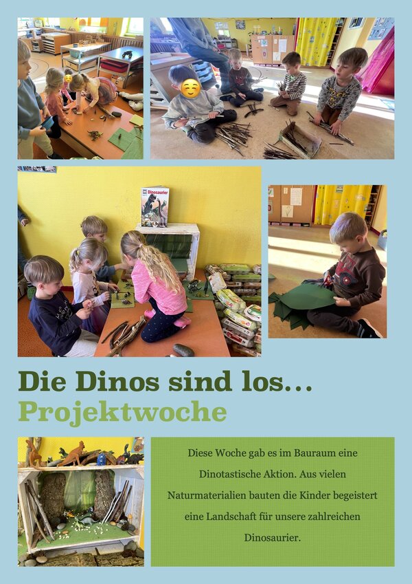 Projektwoche &raquo;Die Dinos sind los&laquo; in der Kita Kroppenstedt - Kinder bauen Dinosaurierlandschaft aus Naturmaterialien