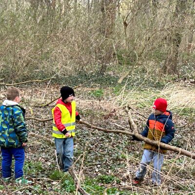 Beim gemeinsamen Butzenbau im Wald erleben die Kinder des Hortes Gr&ouml;ningen Natur hautnah. Mit &Auml;sten und Naturmaterialien entstehen kreative R&uuml;ckzugsorte, die Teamarbeit, Fantasie und handwerkliche F&auml;higkeiten f&ouml;rdern. Ein anschauliches Beispiel f&uuml;r gelebte Bildungsarbeit im l&auml;ndlichen Raum der Westlichen B&ouml;rde.