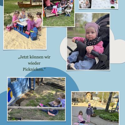 Die Kinder der Kita Kroppenstedt genie&szlig;en die ersten warmen Tage im Au&szlig;enbereich: gemeinsames Picknick, freies Spielen und Naturerlebnisse zeigen die hohe Lebensqualit&auml;t f&uuml;r Familien im l&auml;ndlichen Raum der Westlichen B&ouml;rde.