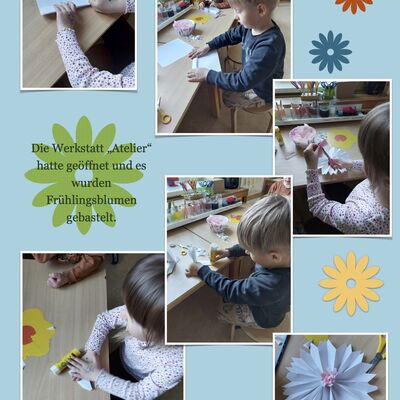 Im Atelier der Kita Rasselbande in Kroppenstedt gestalten Kinder Fr&uuml;hlingsblumen und f&ouml;rdern dabei Kreativit&auml;t, Feinmotorik und Selbstst&auml;ndigkeit - ein Beispiel moderner fr&uuml;hkindlicher Bildung in der Westlichen B&ouml;rde.