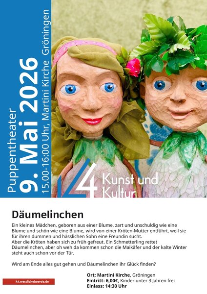 D&auml;umelinchen - Puppentheater in der Martini Kirche Gr&ouml;ningen am 9. Mai 2026