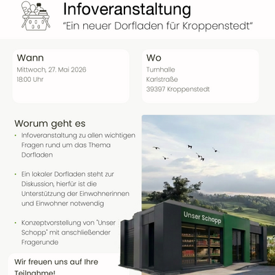 Infoveranstaltung &raquo;Unser Schopp&laquo; - Dorfladen f&uuml;r Kroppenstedt