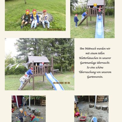 Gro&szlig;e Freude in der Kita &raquo;Rasselbande&laquo; Kroppenstedt: Ein neues Kletterh&auml;uschen mit Rutsche bereichert die Gartenanlage und bietet den Kindern zus&auml;tzliche M&ouml;glichkeiten zum Klettern, Bewegen und gemeinsamen Spielen.