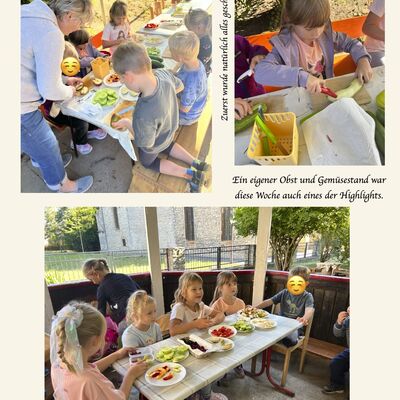 Gesunde Ern&auml;hrung zum Mitmachen: In der Kita &raquo;Rasselbande&laquo; Kroppenstedt bereiten die Kinder gemeinsam frisches Obst und Gem&uuml;se zu und lernen Lebensmittel spielerisch und mit allen Sinnen kennen.